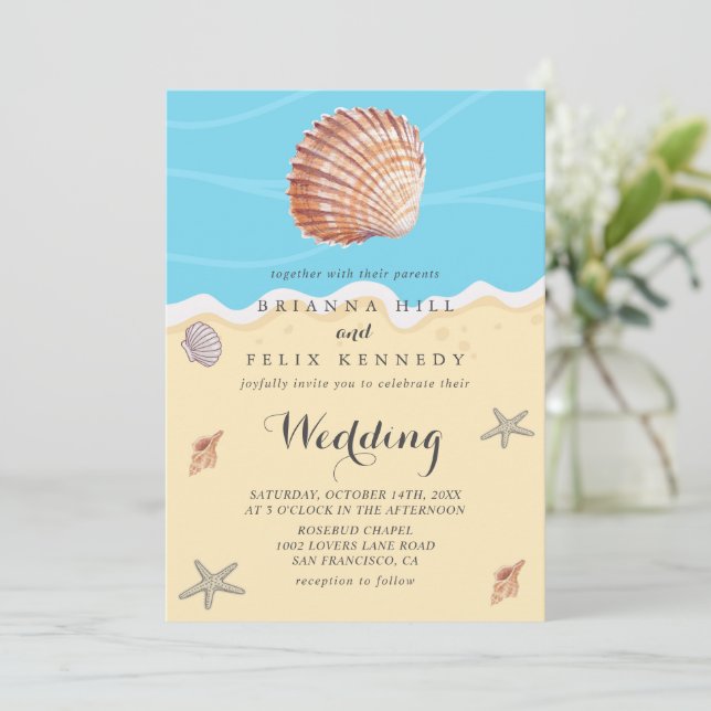 Invitación Minimal Blue Ocean Summer Wedding (Anverso de pie)