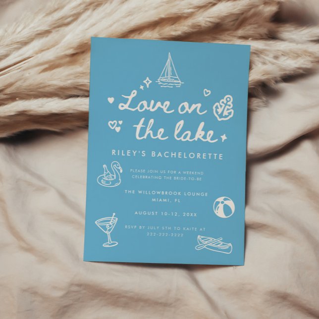 Invitación Minimal Blue Script Love on the Lake Bachelorette (Subido por el creador)