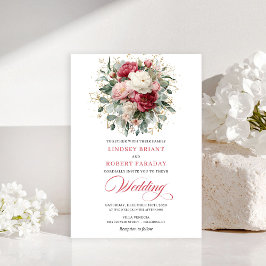 Invitación Minimal Bohemian Red Blush Floral Greenery Invites