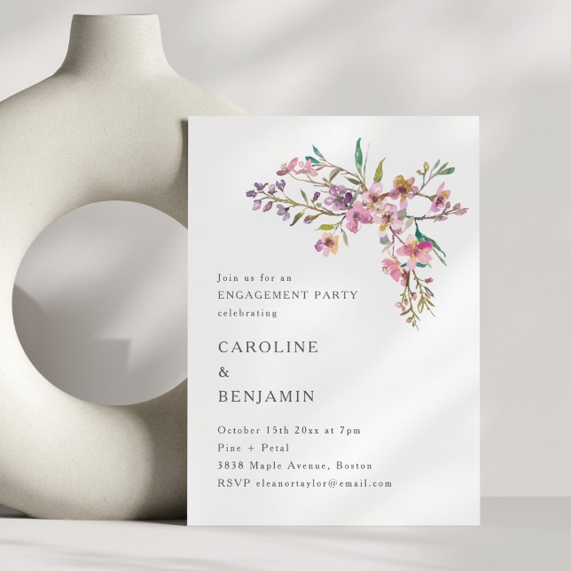 Invitación Minimal Boho Flores Silvestres Rosadas Fiesta de C (Subido por el creador)