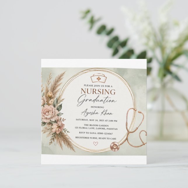 Invitación Minimal Boho Nursing Graduation Invitation | Round (Anverso de pie)