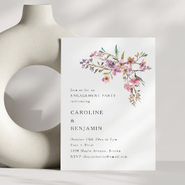 Invitación Minimal Boho Pink Wildflowers Engagement Party