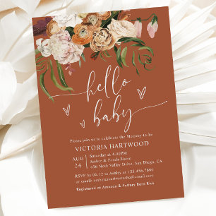 Invitación Minimal Boho Terracotta Fall Florals Baby Shower