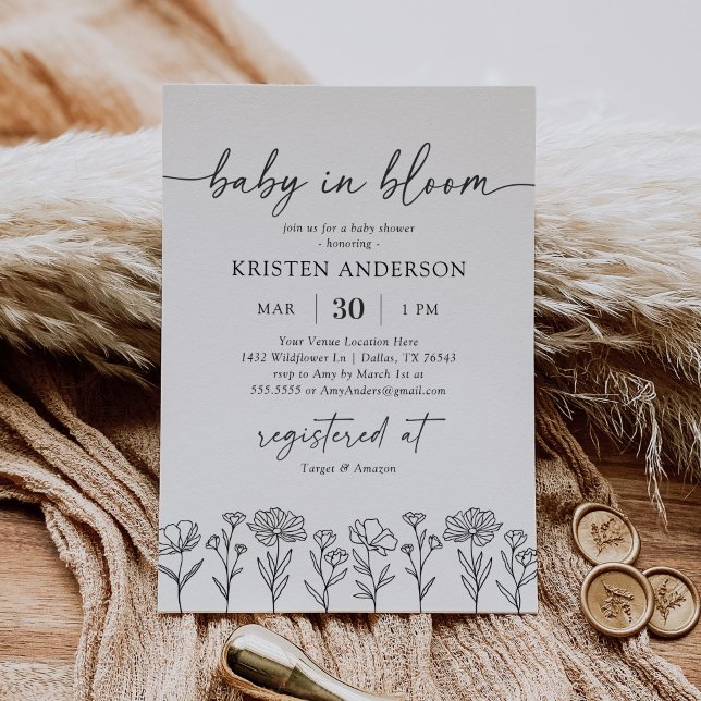 Invitación Minimal Boho Wildflower Baby Shower (Subido por el creador)