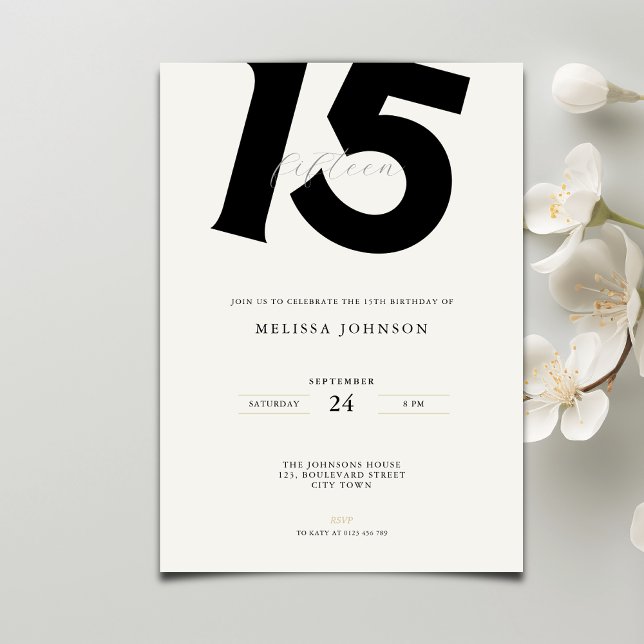 Invitación Minimal Bold Typography 15th Birthday  (Subido por el creador)
