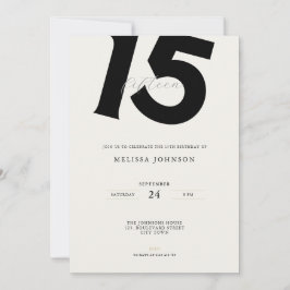 Invitación Minimal Bold Typography 15th Birthday
