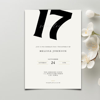 Invitación Minimal Bold Typography 17th Birthday 