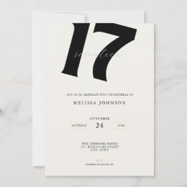 Invitación Minimal Bold Typography 17th Birthday