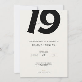 Invitación Minimal Bold Typography 19th Birthday