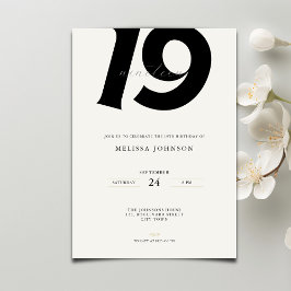 Invitación Minimal Bold Typography 19th Birthday