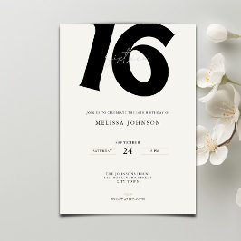 Invitación Minimal Bold Typography sweet 16th Birthday