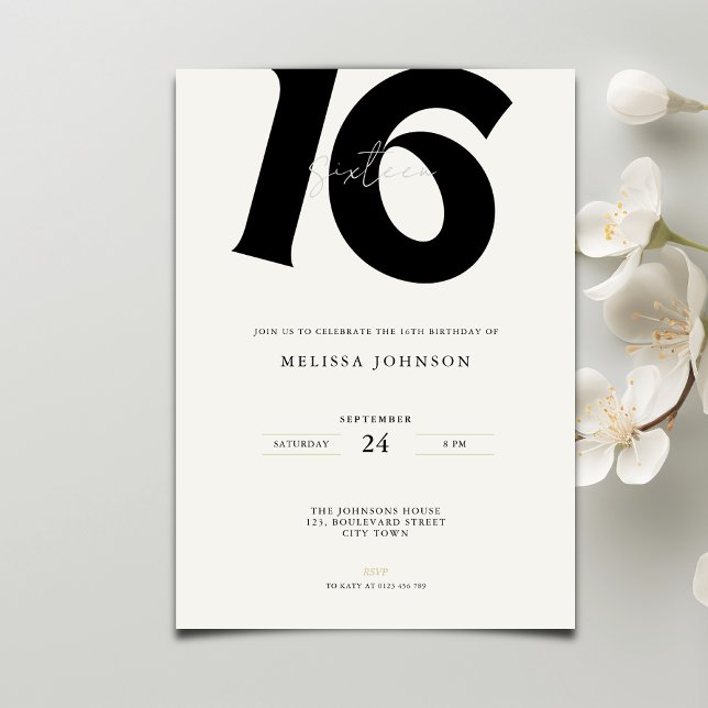 Invitación Minimal Bold Typography sweet 16th Birthday  (Subido por el creador)