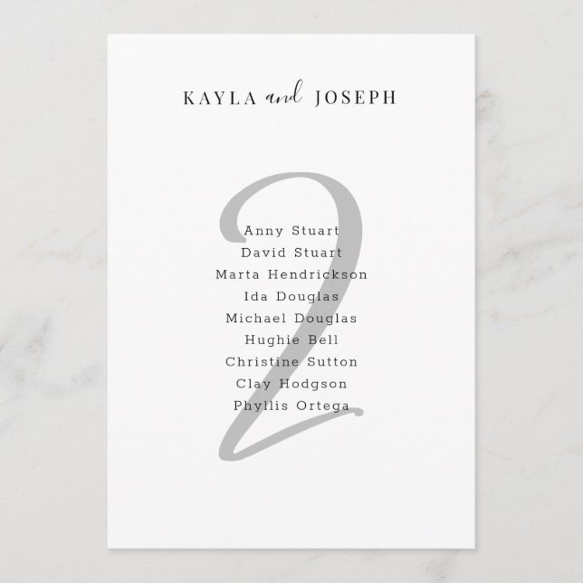 Invitación Minimal Bold Wedding Guest List Table Number 2 (Anverso)