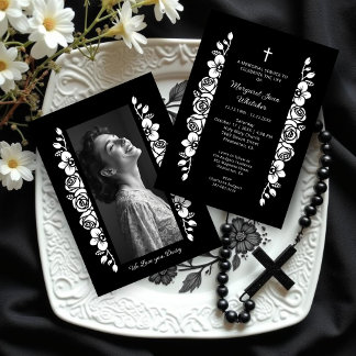 Invitación Minimal Botanic Back & White Garland Photo Funeral