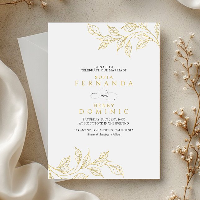 Invitación Minimal Botanical Faux Gold Wedding (Subido por el creador)