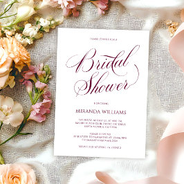 Invitación Minimal Burgundy Handwritten Script Bridal Shower