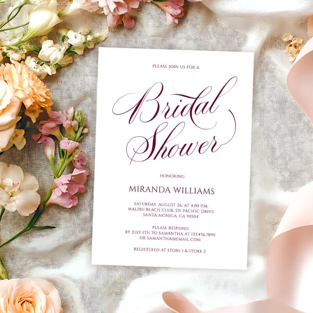 Invitación Minimal Burgundy Handwritten Script Bridal Shower (Subido por el creador)