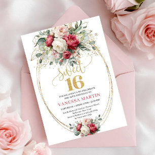 Invitación Minimal Burgundy White Gold Sweet Sixte
