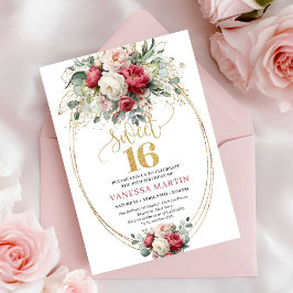 Invitación Minimal Burgundy White Gold Sweet Sixteen Invite