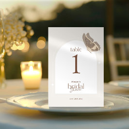 Invitación Minimal Butterfly Bridal Shower Table Number Card