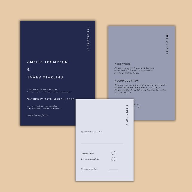Invitación Minimal & Chic Navy Blue Modern Simple Wedding (Subido por el creador)