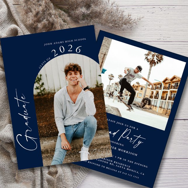 Invitación Minimal Class of Photo Dark Blue Graduation Party (Subido por el creador)