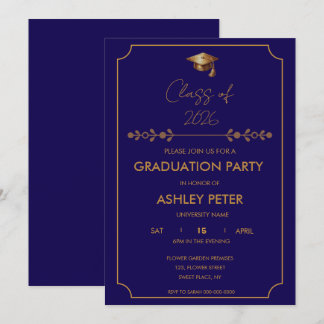 Invitación Minimal Classy Blue Grad Party Invitation