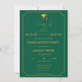 Invitación Minimal Classy Green & Gold Grad Party Invitation