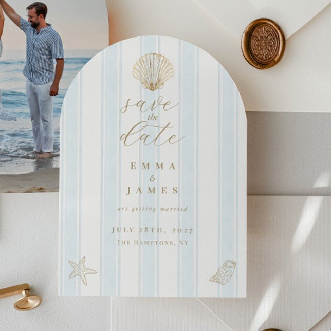 Invitación Minimal Coastal Seashell Wedding Save the Date (Subido por el creador)