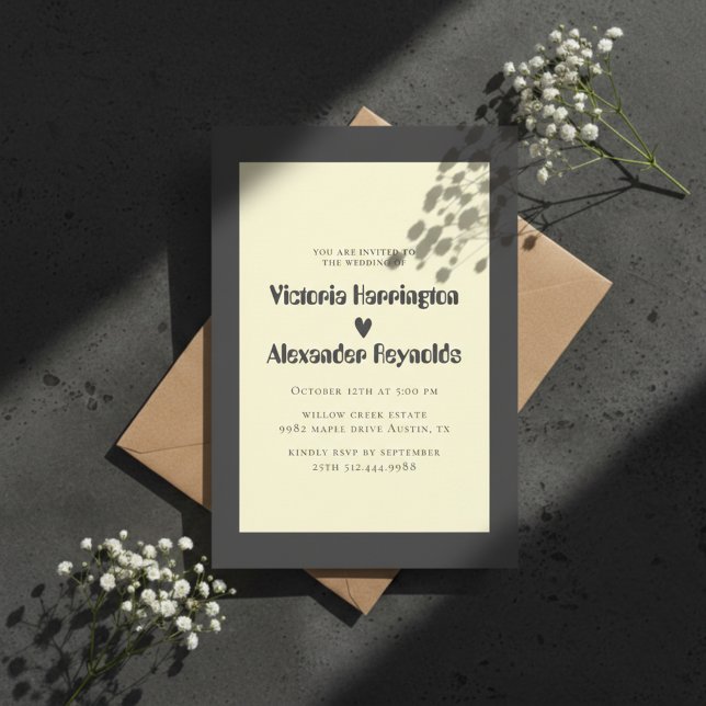 Invitación Minimal Cream Typography Wedding Invitation (Modern wedding invitation design with elegant typography and a clean, timeless romantic layout.)