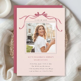 Invitación Minimal Deep Blush Bow Graduation Party Photo Pink