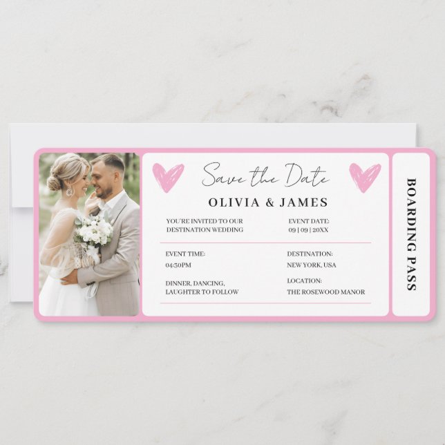 Invitación Minimal Destination Wedding Boarding Pass Invite (Anverso)