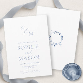 Invitación Minimal Dusty Blue Floral Wreath Wedding