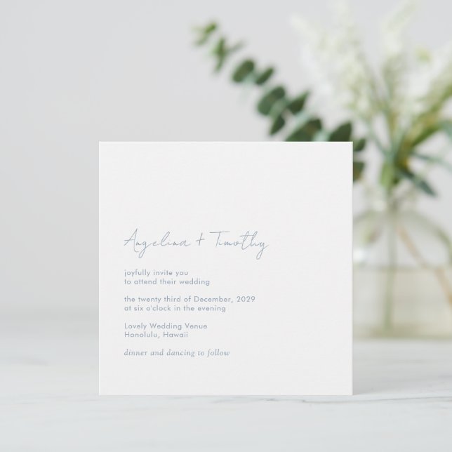 Invitación Minimal Dusty Blue Modern Elegant Wedding (Anverso de pie)