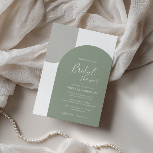 Invitación Minimal Elegant Boho Arch Sage Green Bridal Shower (Subido por el creador)