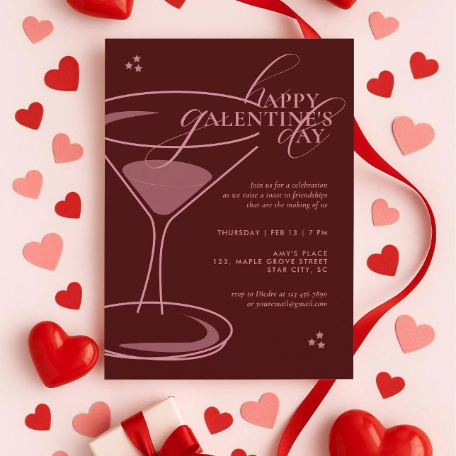 Invitación Minimal Elegant Chic Typography Maroon Galentines (Subido por el creador)