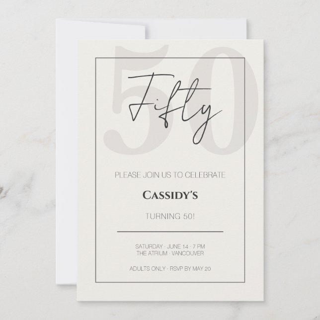Invitación Minimal Elegant Fifty 50th Birthday Celebration  (Anverso)