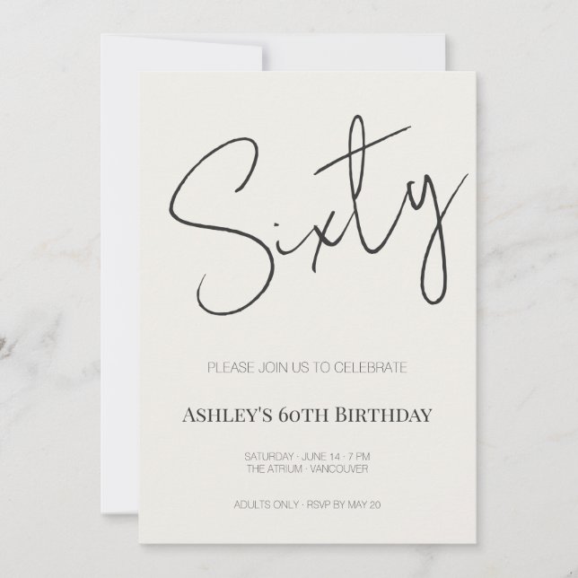 Invitación Minimal Elegant Sixty 60th Birthday Celebration  (Anverso)