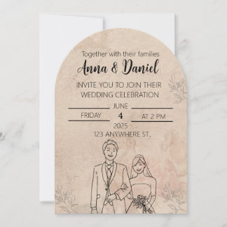 Invitación Minimal Elegant Wedding Invitation with Line Art C