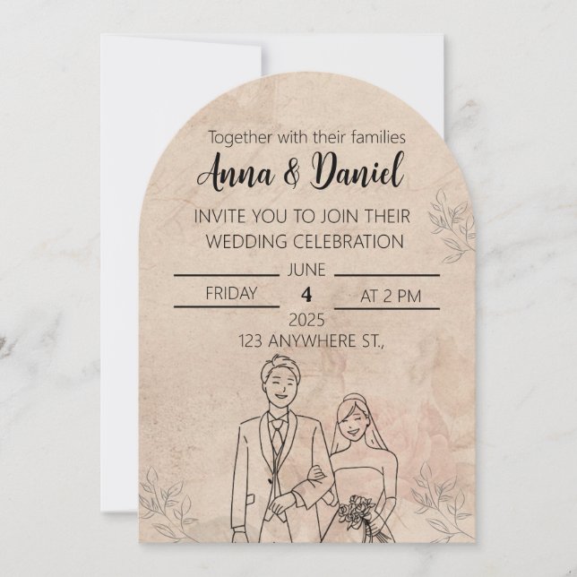 Invitación Minimal Elegant Wedding Invitation with Line Art C (Anverso)