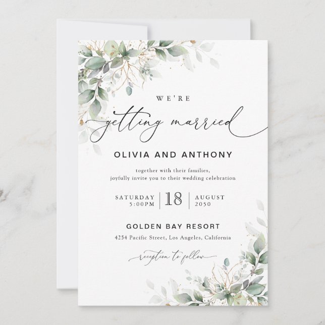 Invitación Minimal Eucalyptus Wedding Invitation (Anverso)
