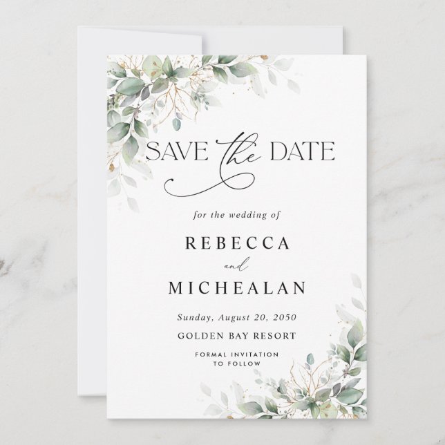 Invitación Minimal Eucalyptus Wedding Save The Date (Anverso)
