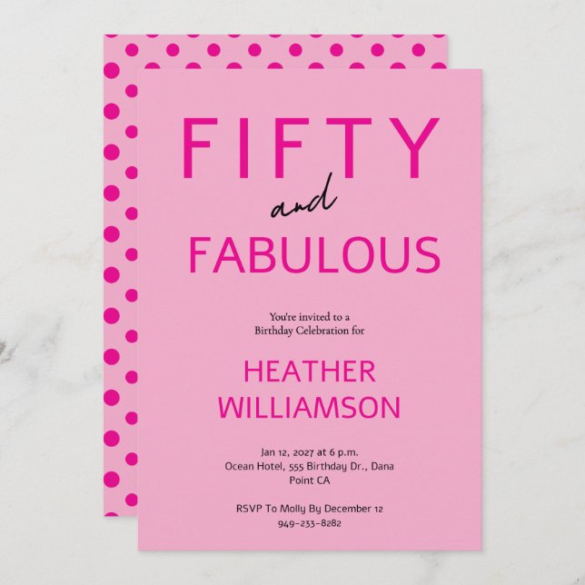 Invitación Minimal Fifty and Fabulous 50th Birthday  (Anverso / Reverso)