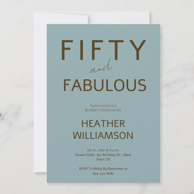 Invitación Minimal Fifty and Fabulous 50th Birthday  (Anverso)