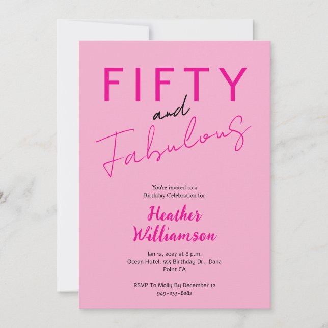 Invitación Minimal Fifty and Fabulous 50th Birthday  (Anverso)