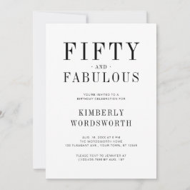 Invitación Minimal Fifty and Fabulous 50th Birthday