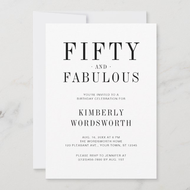 Invitación Minimal Fifty and Fabulous 50th Birthday (Anverso)