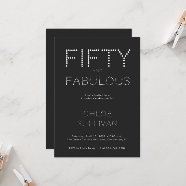 Invitación Minimal Fifty and Fabulous 50th Birthday Party (Anverso/Reverso In Situ)
