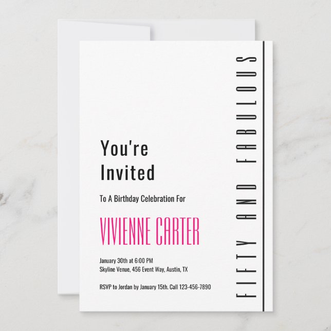 Invitación Minimal Fifty and Fabulous 50th Birthday Party (Anverso)