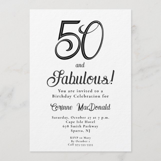 Invitación Minimal Fifty and Fabulous 50th Birthday Party (Anverso)